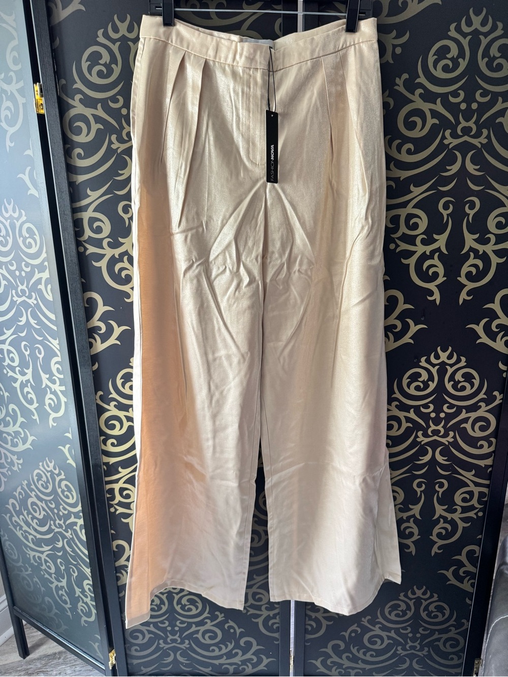 Fashion Nova Cream Wide-Leg High-Rise Trousers
